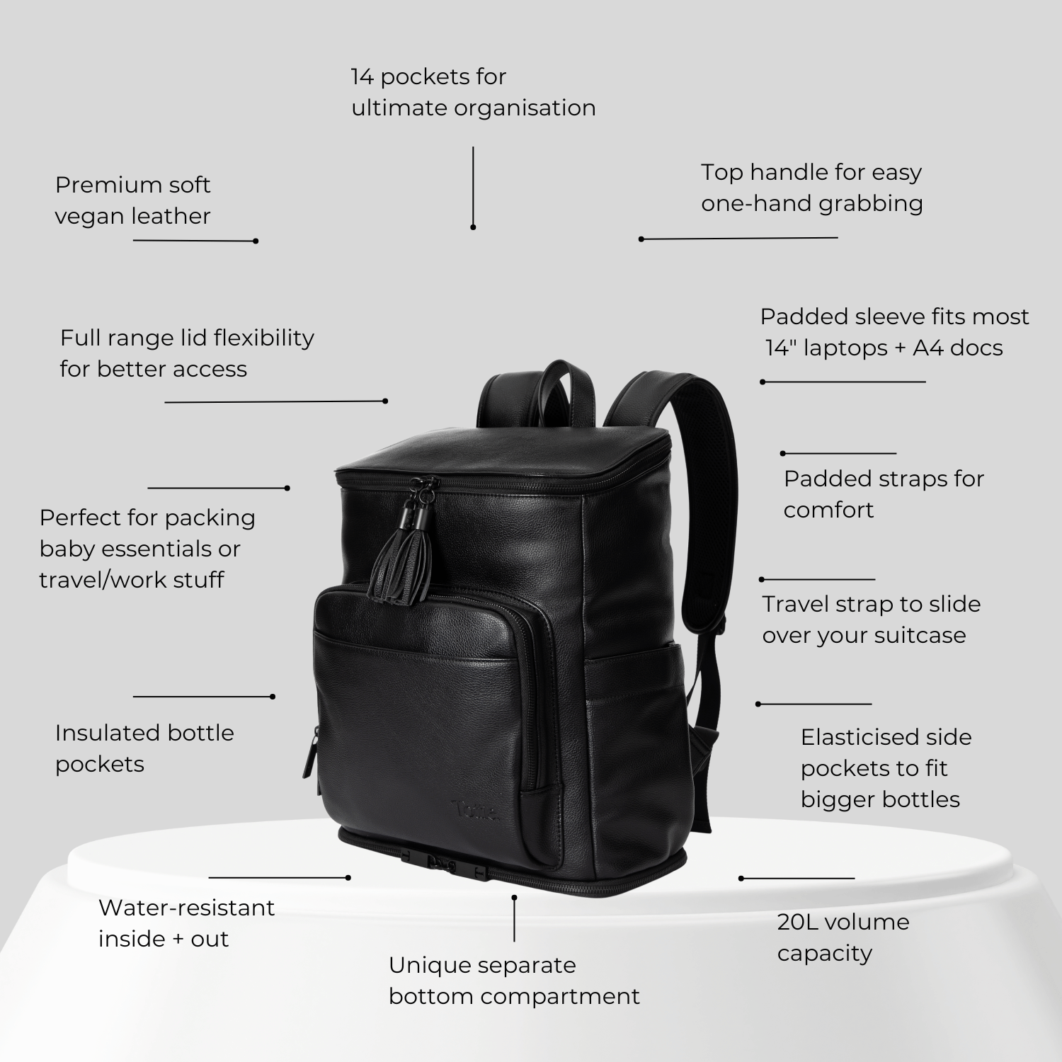 The Nappy Bag Backpack (Black / Black)