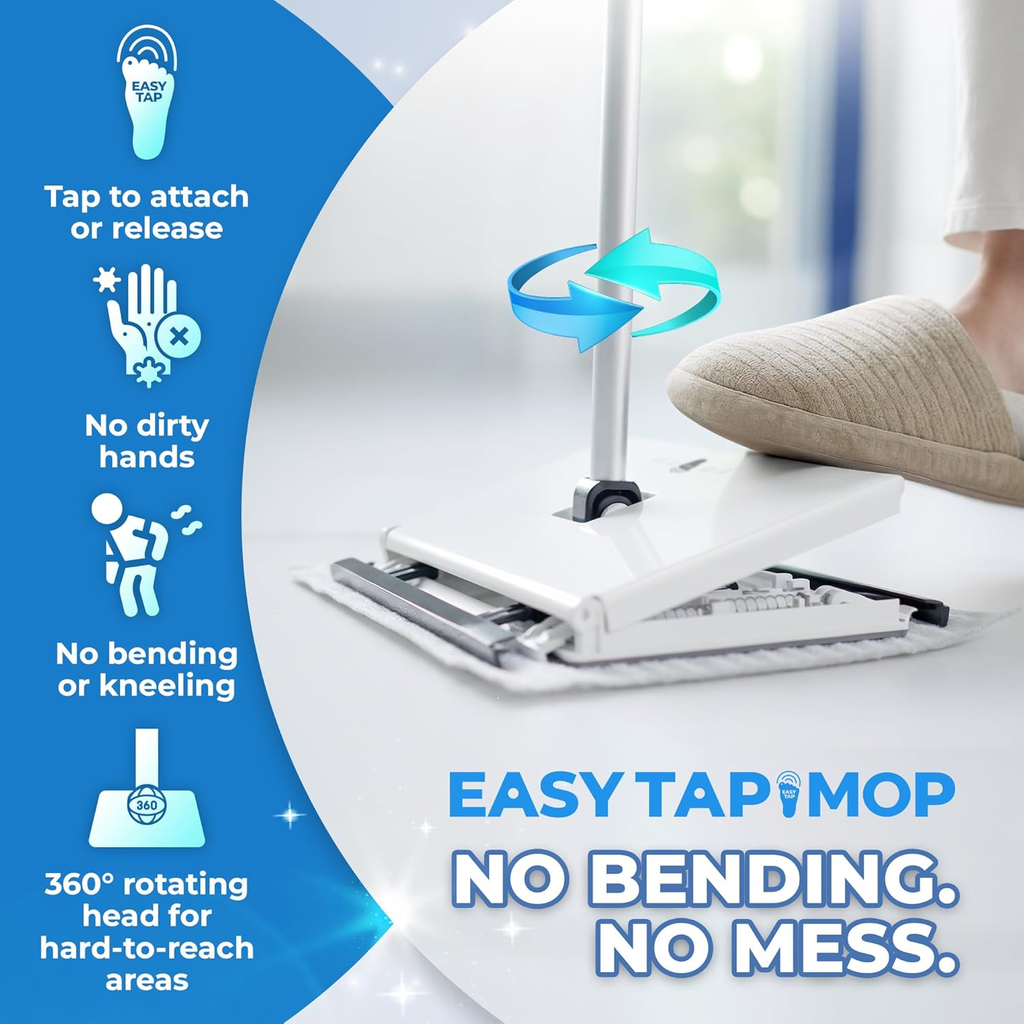 Easy Tap Mop – Hands-Free Floor Mop with 360° Swivel Head, Universal Pad Compatibility & Starter Kit | Korea's #1 Bestseller