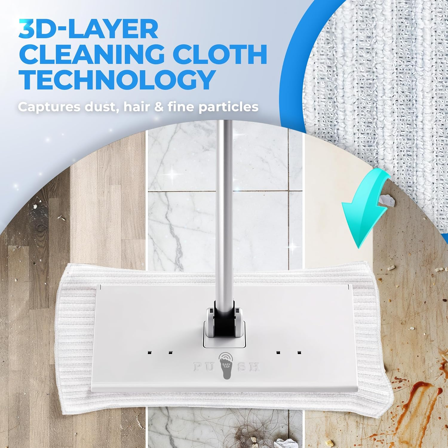 Easy Tap Mop – Hands-Free Floor Mop with 360° Swivel Head, Universal Pad Compatibility & Starter Kit | Korea's #1 Bestseller